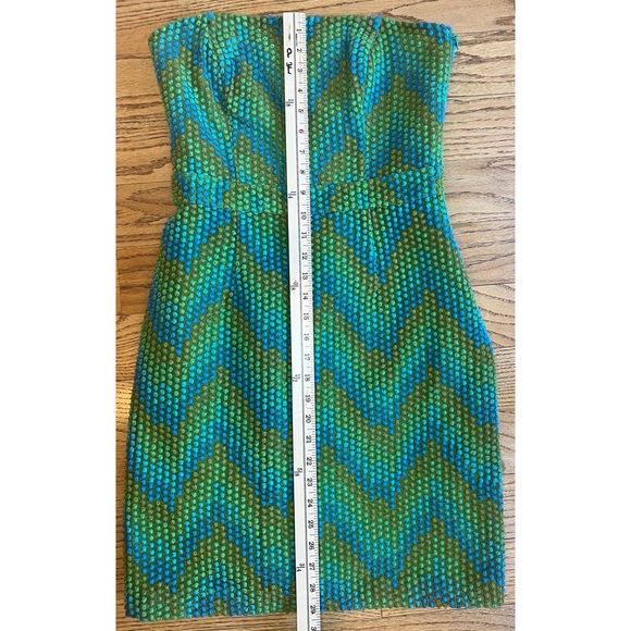 Beth Bowley Strapless Dress Blue Green Geometric Size 6 Retro 60s Style Chic - Picture 8 of 11
